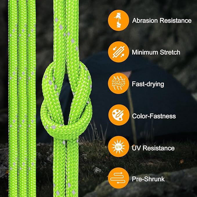 850Ib Reflective Paracord Rope, 50/100/200/500/1000ft 4MM 11 Strand Parachute Spool Cord, Paracord Lanyard String for Tent, Camping, Hiking, Fishing, Survival Bracelet, Neon Green 1000FT