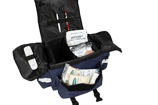 Primacare KB-RO74-B First Responder Trauma Bag, 17" x 9" x 7", Blue — EMT/EMS Medical Supply Organizer with Padded Dividers, Multiple Compartments, Side Pockets, Reflective Strip, Durable Design