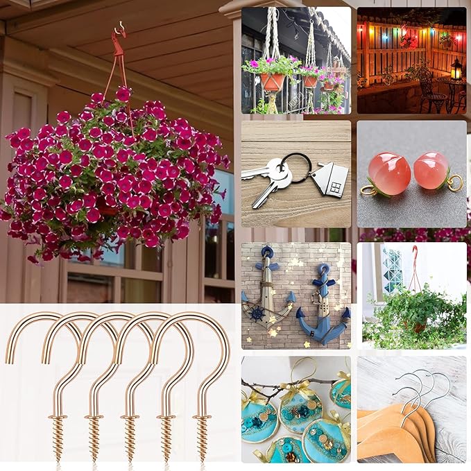 Gold Cup Screw Hooks,3/4 inch Metal Screw in Hooks 160 Pack Plant Hanger Wind Chimes Kitchen Cup Hooks Great for Hanging Indoor & Outdoor Use(Golden)