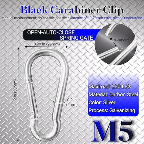 150 Pack 2" Heavy Duty Carabiner Clips, M5 Sliver Galvanized Steel Spring Snap Hooks, Rust-Resistant Keychain Clips for Hammock, Camping, Hiking, Fishing, Swing Set