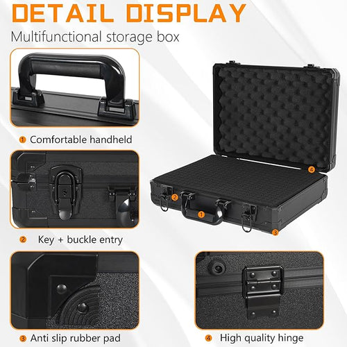 15 Inch Aluminum Carrying Case 15 X 11 X 4.3 Inch Ideal for Microphone & Camera Gear Transportation, DJ Mixer Case with Customizable Pre-Diced Foam, Black