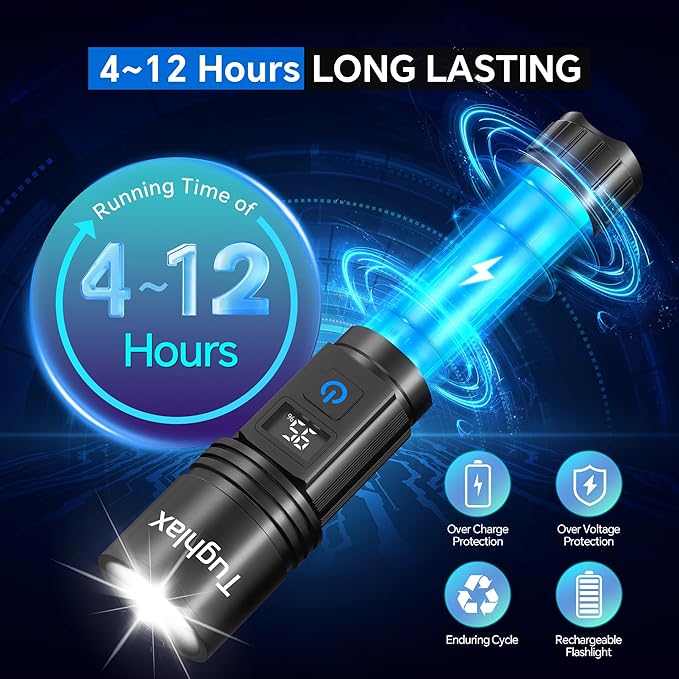 3Pack Rechargeable Flashlights High Lumens, Super Bright Flashlight with LCD Digital Display, 5 Modes Adjustable LED Flashlight Tactical Flashlights High Powered, Flash Lights for Emergency