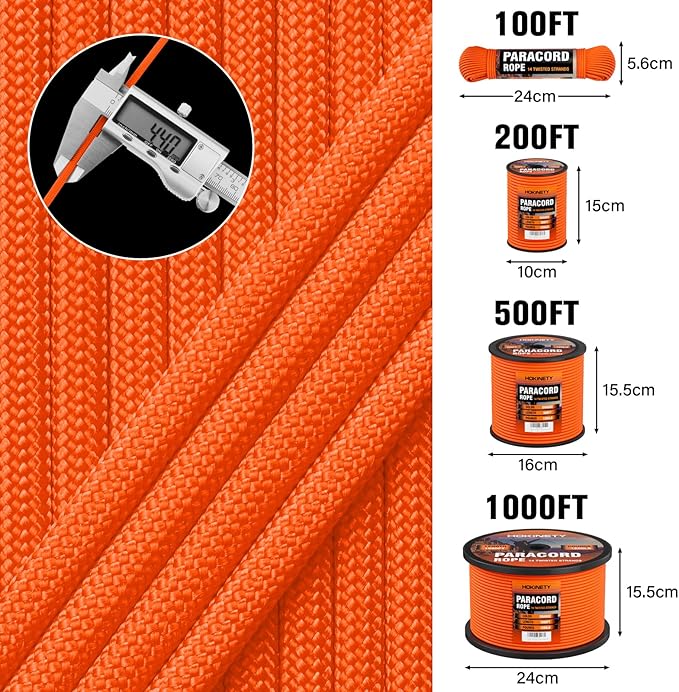 1200 Paracord Rope - 4.4mm 14 Strand Nylon Parachute Spool para Cord Lanyard for Outdoor Camping Survival Utility Tent Crafting DIY Projects Fishing Clothsline Bracelet - Orange 200FT