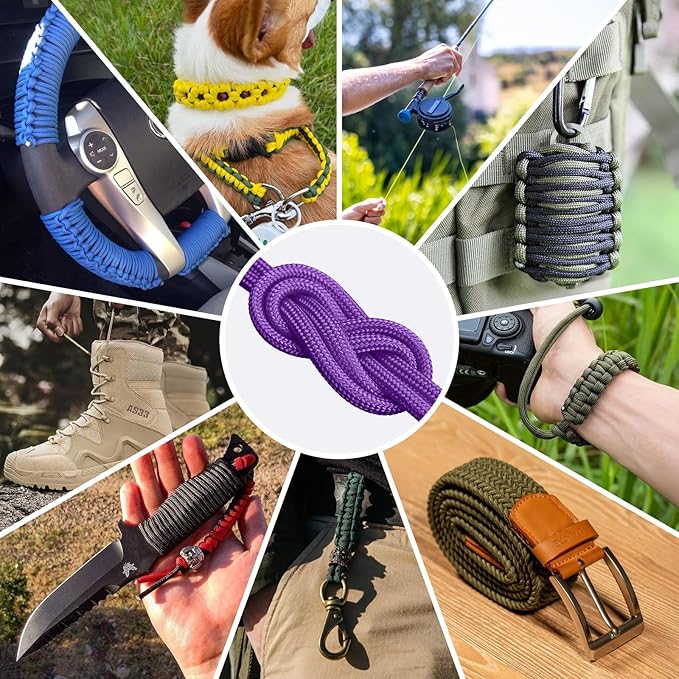 1200 Paracord Rope - 4.4mm 14 Strand Nylon Parachute Spool para Cord Lanyard for Outdoor Camping Survival Utility Tent Crafting DIY Projects Fishing Clothsline Bracelet - Purple 100FT