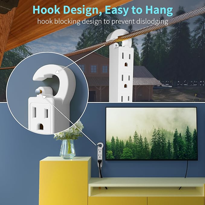 Energeaster 16/3 20Ft 3 Outlet Extension Cord Indoor, Outdoor White Extension Cords with Multiple Outlets Waterproof, 3 Prong with Multi Outlet 13A 1625W 16AWG, ETL Listed