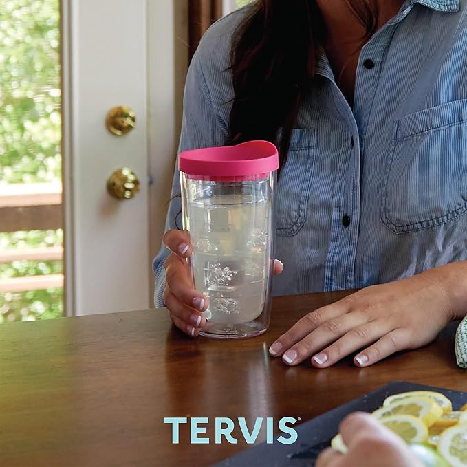 Tervis Clear & Colorful Tabletop Made in USA Double Walled Insulated Tumbler Travel Cup Keeps Drinks Cold & Hot, 16oz, Citrus Sunrise