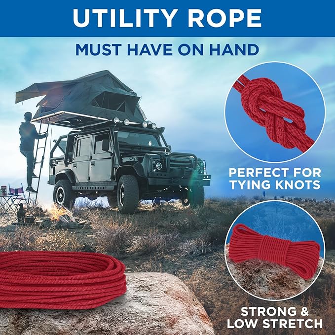 TECEUM Cotton Rope 3/16” (5 mm) – 50 FT – Strong All-Purpose Braided Rope – Natural Cotton – for Crafting, Сamping, Clothes Line, DIY, Indoor & Outdoor Use – Red