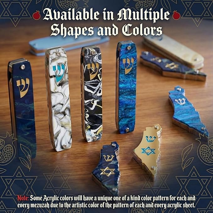 Genesis Mezuzah for Door – Modern Acrylic Mezuzah Case Without Kosher Scroll – Handmade in Canada Judaica Gift, Weatherproof, Jewish Artisan Design, Clear Case (Small, Blue)