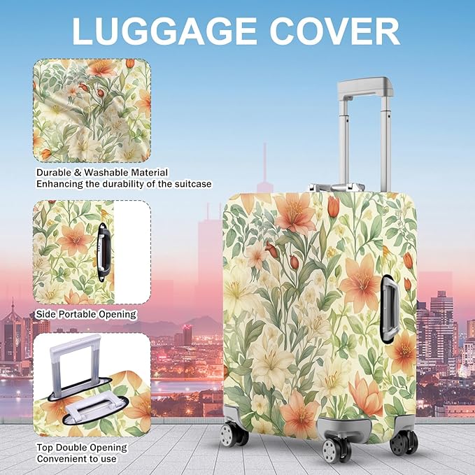ANNA QUEEN Floral Botanical Luggage Cover, Vintage Flower Suitcase Protector, Washable Stretchable Travel Cover for 28-30 Inch Luggage