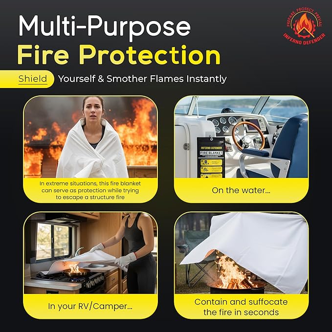 Emergency Fire Blanket For Home And Kitchen, Safe Touch Silicone Coated, 1 Pack Fiberglass Fire Blanket for Home, Fire Suppression for Kitchen, Fire Extinguisher For Kitchen BBQ Camping 39” x 39”