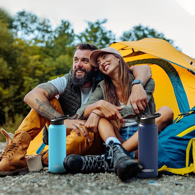 40oz Insulated Water Bottle (Cold for 48 Hrs),BPA Free&Leak Proof,Stainless Steel Water Flask,Water Jug with Straw Spout Lids for Gym,Hiking,Travel,Sky Blue