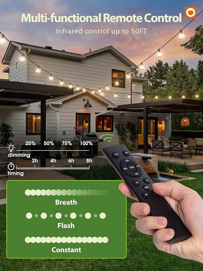 addlon 200FT Solar String Lights for Outside G50 Waterproof with USB Port Solar Patio Lights Outdoor Solar Powered LED Bulbs 3 Light Modes for Backyard Porch Garden Market Bistro Camping