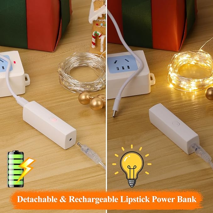 Lakumu Warm White String Lights, 32FT(16 * 2) Rechargeable, Decor for Wedding Parties Centerpieces, Warm White