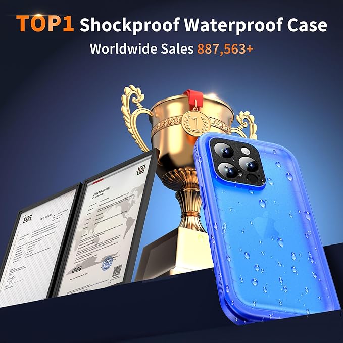 Cozycase for iPhone 15 Pro Max Waterproof Shockproof Dustproof Case - Heavy Duty/360 Full Body/Military Grade/Protective/Rugged 【8FT Drop Proof】 Built in Screen/Camera Protector with Lanyard Blue