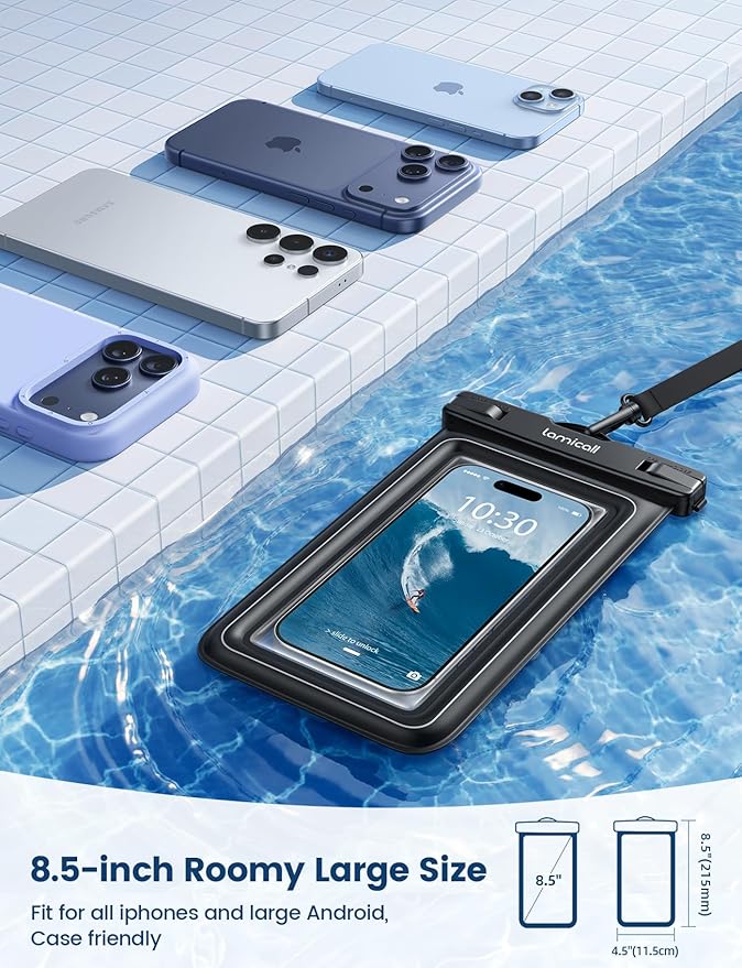 Lamicall IP68 Floating Waterproof Phone Pouch - [2 Pack][Anti-Pop Lock] Dustproof Cell Phone Dry Bag Case with Lanyard, Beach & Cruise Gifts for Mothers iPhone 17 16 15 Pro Max, Galaxy S25, 4-8.5"