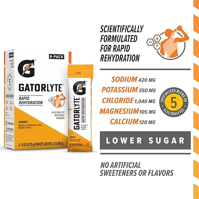 Gatorlyte Powder Orange, 16.9oz (Pack of 6)