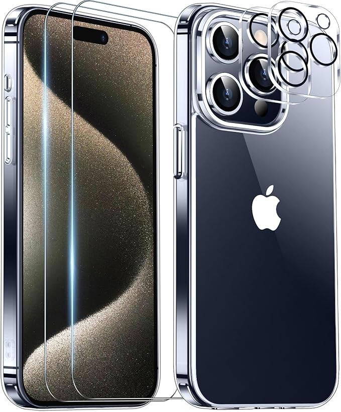 Red2Fire New Designed for iPhone 15 Pro Max Case Clear, [Clear & Non Yellowing][2Pcs Tempered Glass Camera Protector & Screen Protector] Shockproof Slim Case for iPhone 15 Pro Max 6.7"