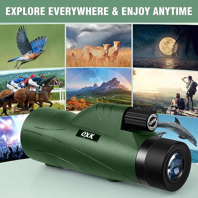 12x56 High Power Monocular Telescope with Tripod Bag, Handheld Monoculars for Adults with BAK4 Prism & FMC Lens, Suitable for Bird Watching Camping, New-Upgraded BAK4 - Forest Green