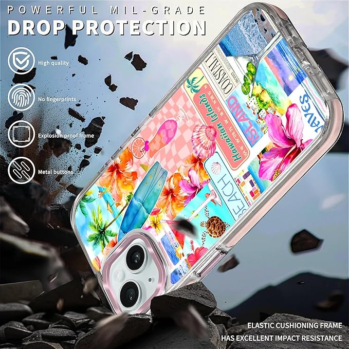 Case for iPhone 13/14,[Compatible with MagSafe],Coastal Beach Cover Coquette Collage Phone Case Design，for Women Girls Magnetic Clear Cover - Slim, Sleek, & Shockproof Protection