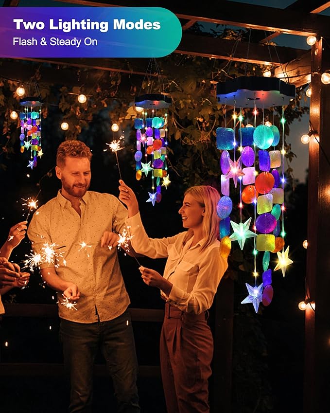 Toodour Solar Decorative Lights Outdoor, Colorful Shells Lights Gifts for Mom Grandma Women Wife Girls, Solar Wind Chimes Outside Decorative Mobile Light for Holiday Garden Porch Yard Window Decor