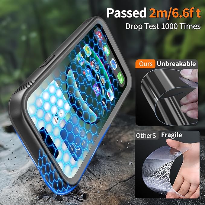 Cozycase TOP Military Protective IP68 Waterproof Case for iPhone 16e/iPhone 17e Heavy Duty 360 Shockproof Full Body with Screen Camera Protector Double Dustproof Hard Tough Front Back Cover Black