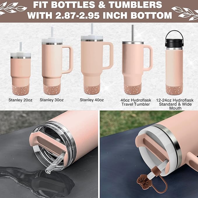 9PCS Brown for Stanley Cup Accessories Set Bling Initials Bow Charms for Stanley Decorations 30/40 Oz Tumbler Accessories Including Bow Straw Topper, Handle Strap, Spill Stopper（Letter R）