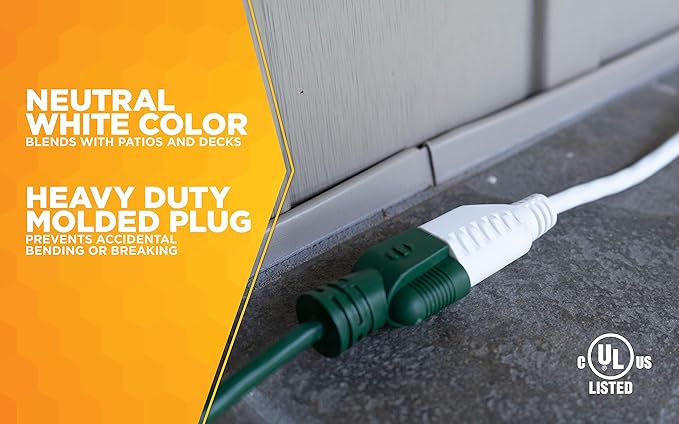 Southwire Outdoor Extension Cord - Light Duty Landscape & Patio Power Cable for Outdoor Use - Weather Resistant Vinyl Jacket - Neutral White Finish - 16/3 Gauge - 20-Foot
