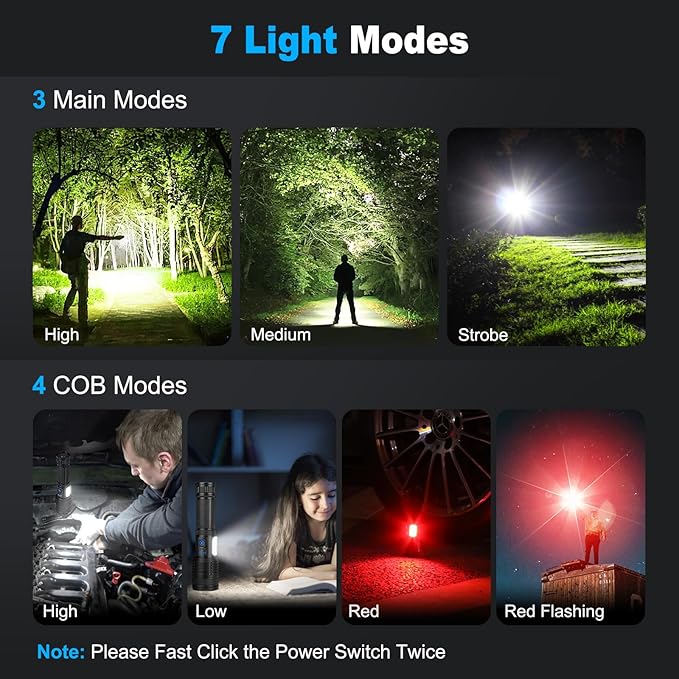 KINGCAESAR 3 Pack Rechargeable Flashlights 90,000 High Lumen, Ultra Bright LED Flash Light for Home, High Powered Flashlights with 7 Light Modes, IPX7 Waterproof for Camping