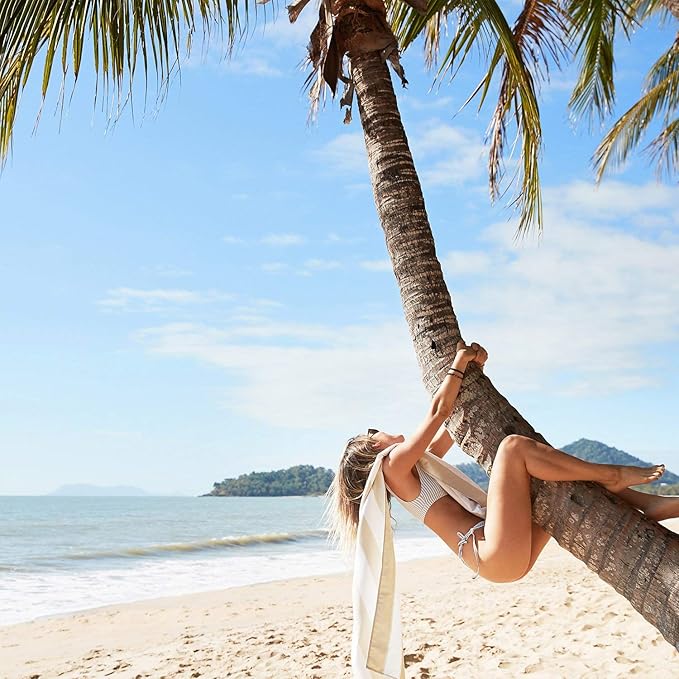 Dock & Bay Beach Towel - Quick Dry, Sand Free - Compact, Lightweight - 100% Recycled - Includes Bag - Cabana Light - Bora Bora Beige - Extra Large (200x90cm, 78x35)