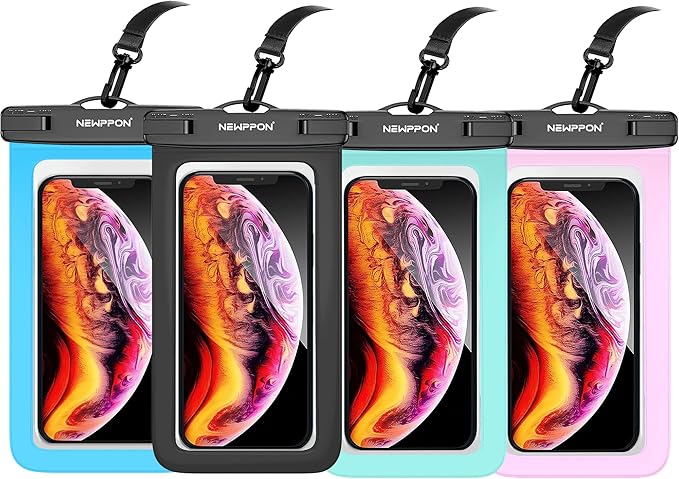 4 Pack 8.5“ Waterproof Cell Phone Pouch - Underwater Dry Bag Case Lanyard -Water Proof Clear Holder Protector for iPhone 17 16 Pro Max Plus Air Samsung Galaxy S25 Ultra Note for Beach Swimming
