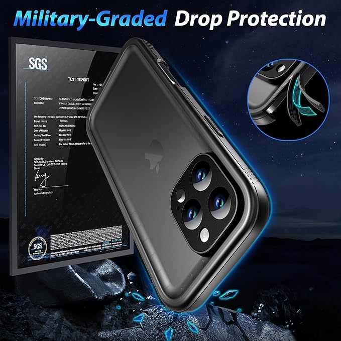 SPORTLINK for iPhone 16 Pro Waterproof Case - Shockproof Dustproof Case with Built-in Clear Screen Protector, Full Body Heavy Duty Sealed Protective Cover for i Phone 16 Pro 6.3" Black
