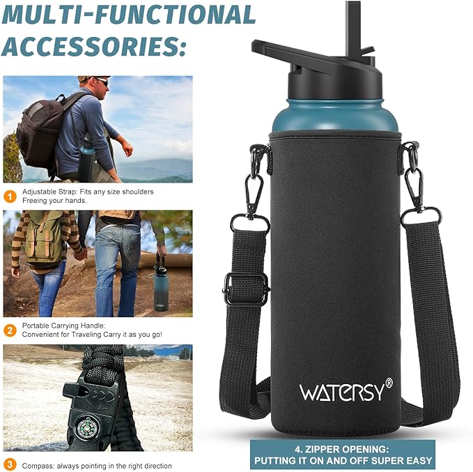 40oz Insulated Water Bottle (Cold for 48 Hrs),BPA Free&Leak Proof,Stainless Steel Water Flask,Water Jug with Straw Spout Lids for Gym,Hiking,Travel,Black Blue