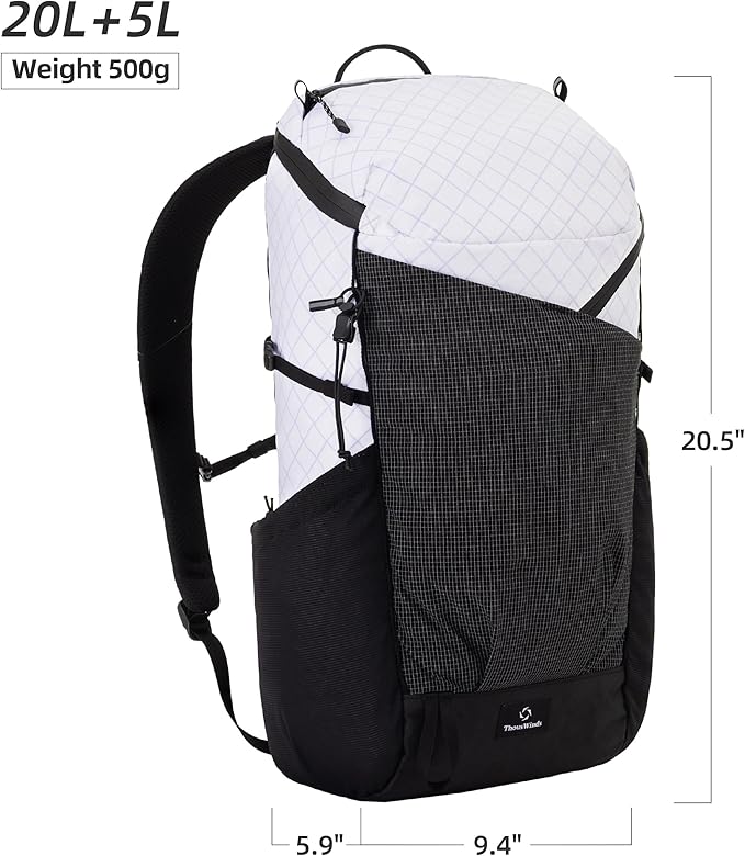Thous Winds Ultralight Backpack, 20+5L Waterproof Hiking Daypack, EPX200 Fabric, 500g Lightweight Travel Backpack for Men Women Outdoor Camping Backpacking, Ranger Green