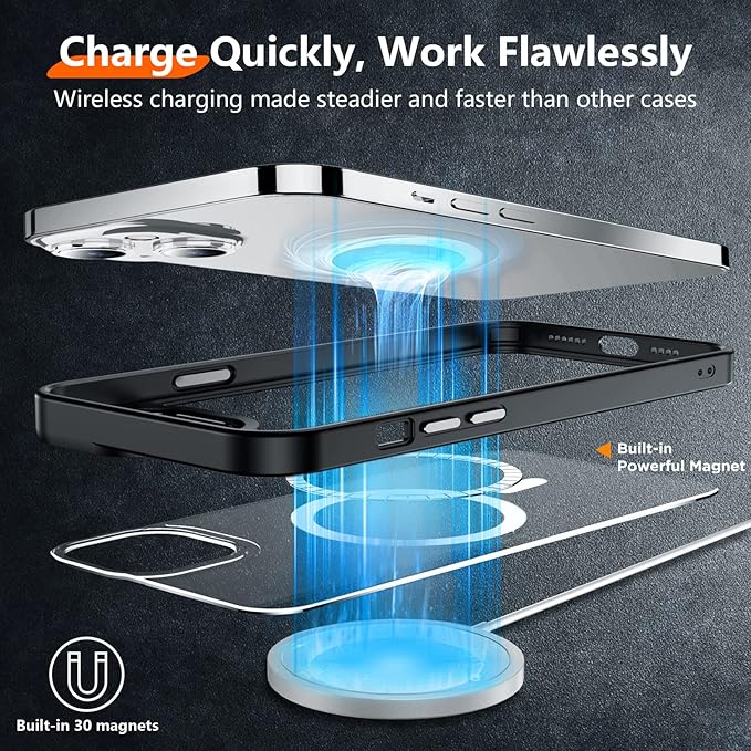 Red2Fire Magnetic for iPhone 15 Plus Case for iPhone 14 Plus Case Clear, [Compatible with Magsafe][Military Grade Drop Protection][Not Yellowing] Slim Phone Case 6.7" - Clear/Black