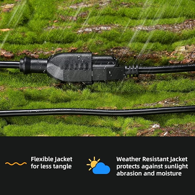 UL Listed Waterproof Power Extension Cord,DanYee Indoor/Outdoor(Marked General Use on The Tag) 16 AWG Heavy Duty AC SJTW Electrical Extension Cable (NEMA 5-15P to NEMA 5-15R)(25FT,Black)