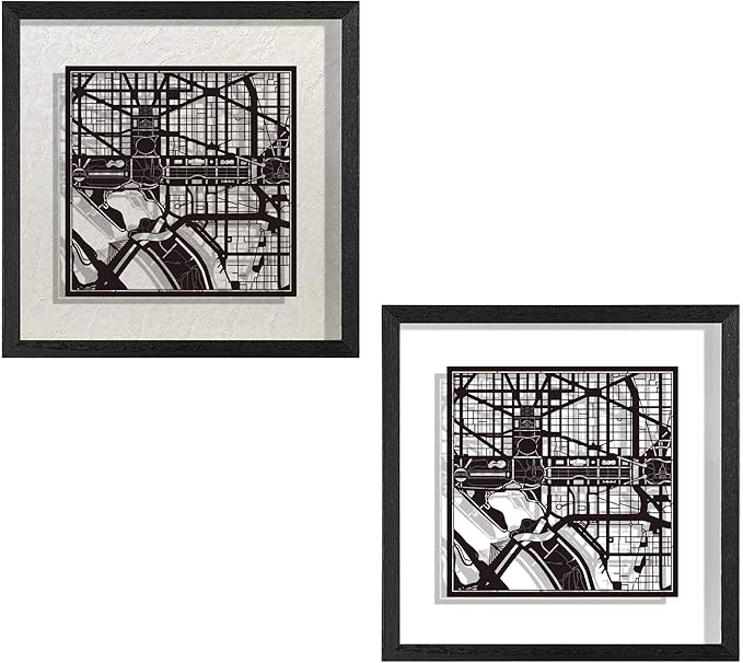 O3 Design Studio Washington D.C. Cut Map Framed, Black map, Black Frame, 9x9 inches, Paper Cutting Art Work, Gift Boxed, 2 Background Color, self-Changing, Wall Art