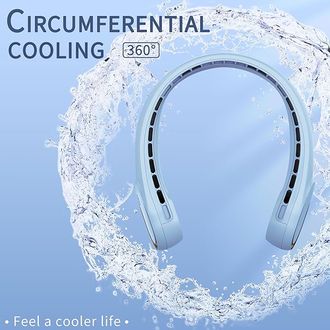 FrSara Neck Fan, Portable Fan Strong Wind, Upgraded 4000mAh, Upgraded Air Volume,360° Cooling, Quiet, No Hair Twisting, Even Air Volume On Both Sides, Non-Slip Material, Short Charging, Long Use Time