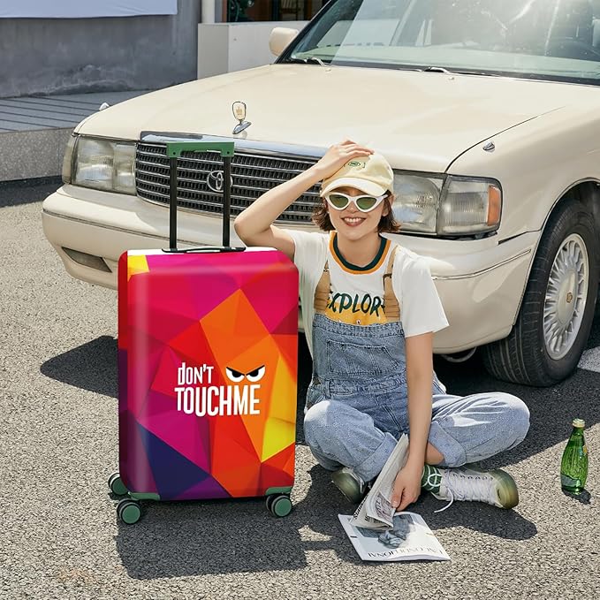 Don't Touch Me Funny Travel Luggage Cover-Neon Geometric Stretchable Airplane Suitcase Protector Sleeve,Universal Washable Fit for 28-30 Inch Checked Baggage,Water Resistant Durable Luggage Protector