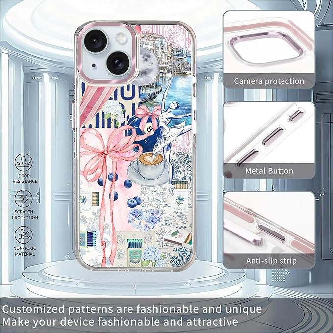 Case for iPhone 15,[Compatible with MagSafe],Pink Bow Girly Coquette Collage Phone Case Design，for Women Girls Magnetic Clear Cover - Slim, Sleek, & Shockproof Protection