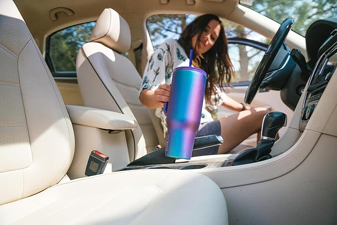 IRON °FLASK Co-Pilot Insulated Mug w/Straw & Flip Cap Lids - Cup Holder Bottle for Hot, Cold Drink - Leak-Proof - Water, Coffee Portable Travel Mug - Twilight Blue, 40 Oz