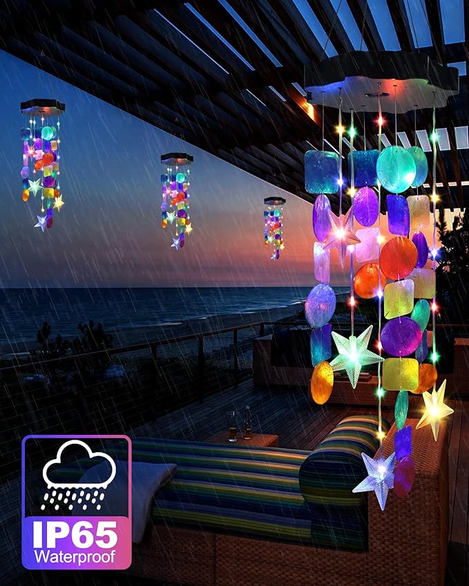 Toodour Solar Decorative Lights Outdoor, Colorful Shells Lights Gifts for Mom Grandma Women Wife Girls, Solar Wind Chimes Outside Decorative Mobile Light for Holiday Garden Porch Yard Window Decor