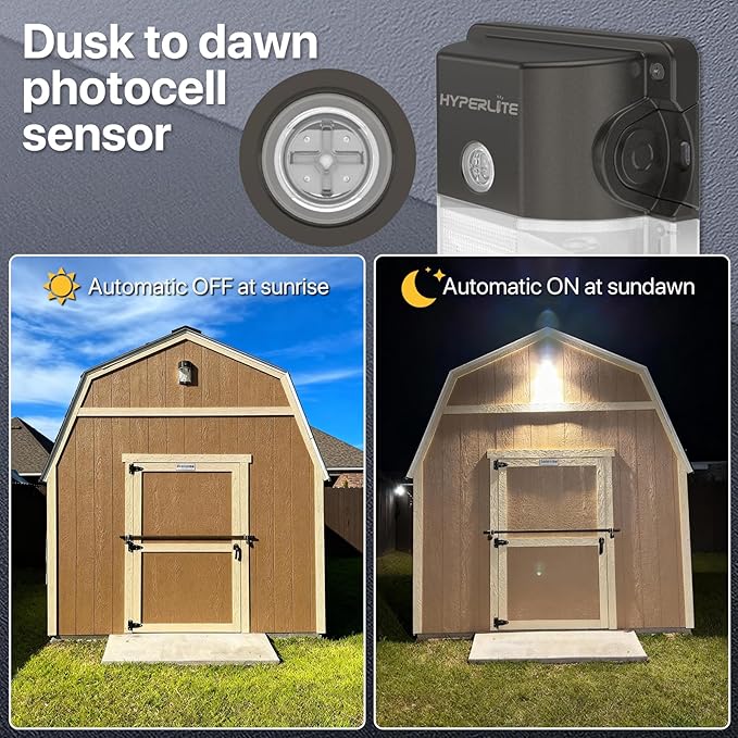 HYPERLITE LED Wall Pack Light: 30W 3600lm 5000K Daylight Dusk to Dawn Outdoor Lighting - 120Vac IP65 Waterproof LED Wall Lights for Garage House Garden UL Listed 6 Pack