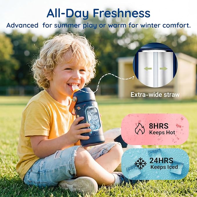 Mommore Kids Water Bottle 12 oz, Insulated Stainless Steel Water Bottle with Straw, Leakproof & BPA-Free, Vacuum Insulated Travel Water Bottle for School, Outdoor Mermaid-1 Pc