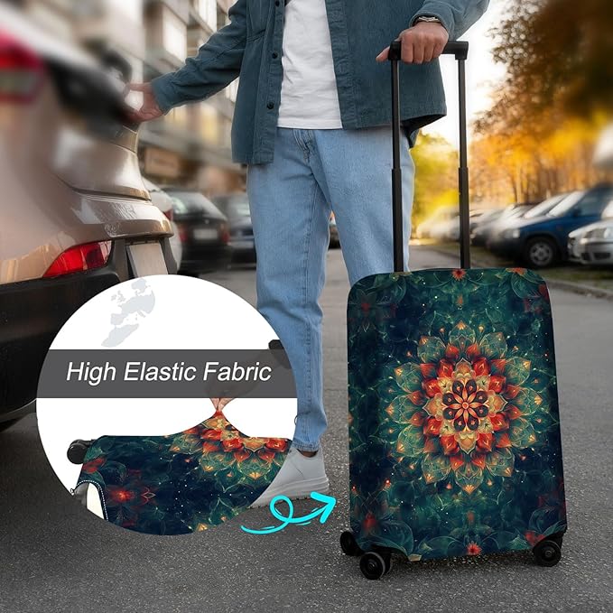 Luggage Cover Protector for 19-20 Inch Suitcases, TSA Approved Elastic Travel Suitcase Covers, Anti-Scratch Washable Luggage Sleeve for Carry On & Checked Bags, Mandala