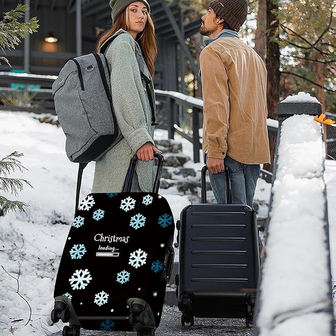 ANNA QUEEN Christmas Loading Luggage Cover, Funny Snowflake Design Suitcase Protector, Stretchable Washable Travel Sleeve for 28-30 Inch Luggage