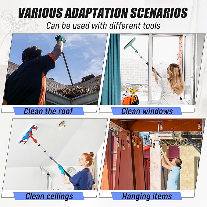 4.3-18ft Telescopic Extension Pole with Utility Hook, Multi-Purpose Aluminum Pole for Painting, Dusting and New Year Window Cleaning Christmas Lights Installation Without a Ladder(Blue)