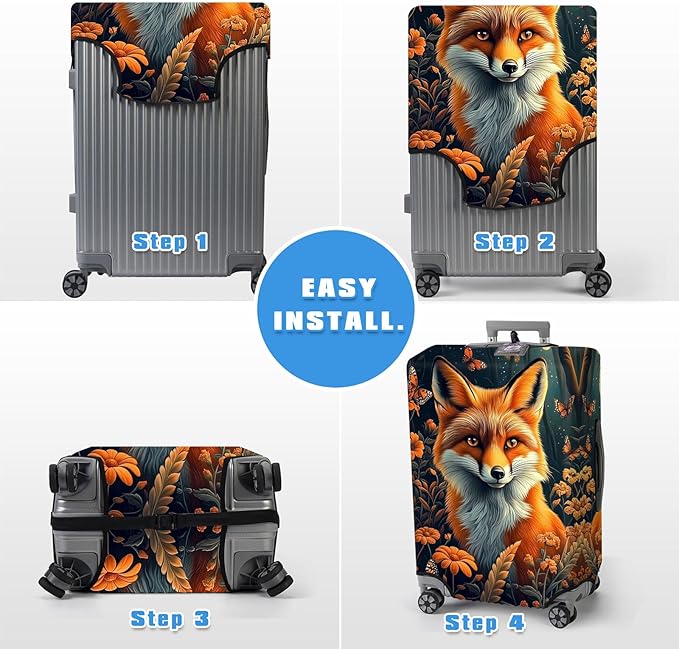 Luggage Cover Protector for 30-32 Inch Suitcases, TSA Approved Elastic Travel Suitcase Covers, Anti-Scratch Washable Luggage Sleeve for Carry On & Checked Bags, Fox Flowers