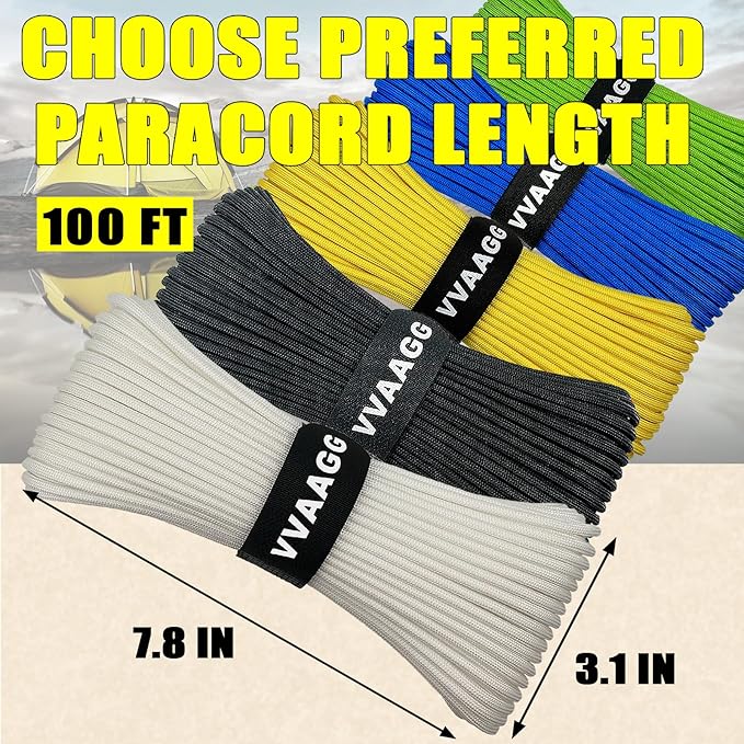 VVAAGG 1000 White Paracord Rope 100FT, 4mm Utility Parachute Cord 12 Strand Nylon Camping Rope, Tent Rope, Clothsline Rope
