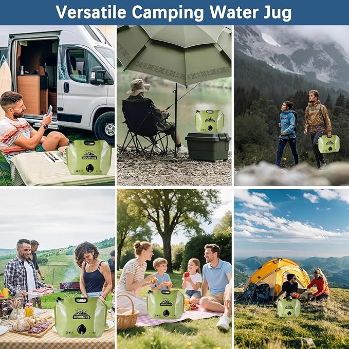 Water Jug Camping 2.1 Gallon Collapsible with Spigot, BPA Free Portable Water Pouch Foldable Water Bags for Outdoor Hiking, Travel and Emergency & Water Storage Containers (Green_Orange-2Pcs)