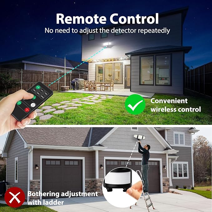 iMaihom 180W 18000LM Motion Sensor Outdoor Light with Remote, Dusk to Dawn LED Security Flood Light, 6500K Hardwired Wall Light, 3 Modes, 3 Brightness Levels, IP65 for Garage Yard Black